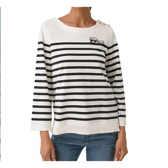 NWT Karl Lagerfeld Karl & Choupette Cotton Signature Striped Top Size Large - Picture 2 of 16